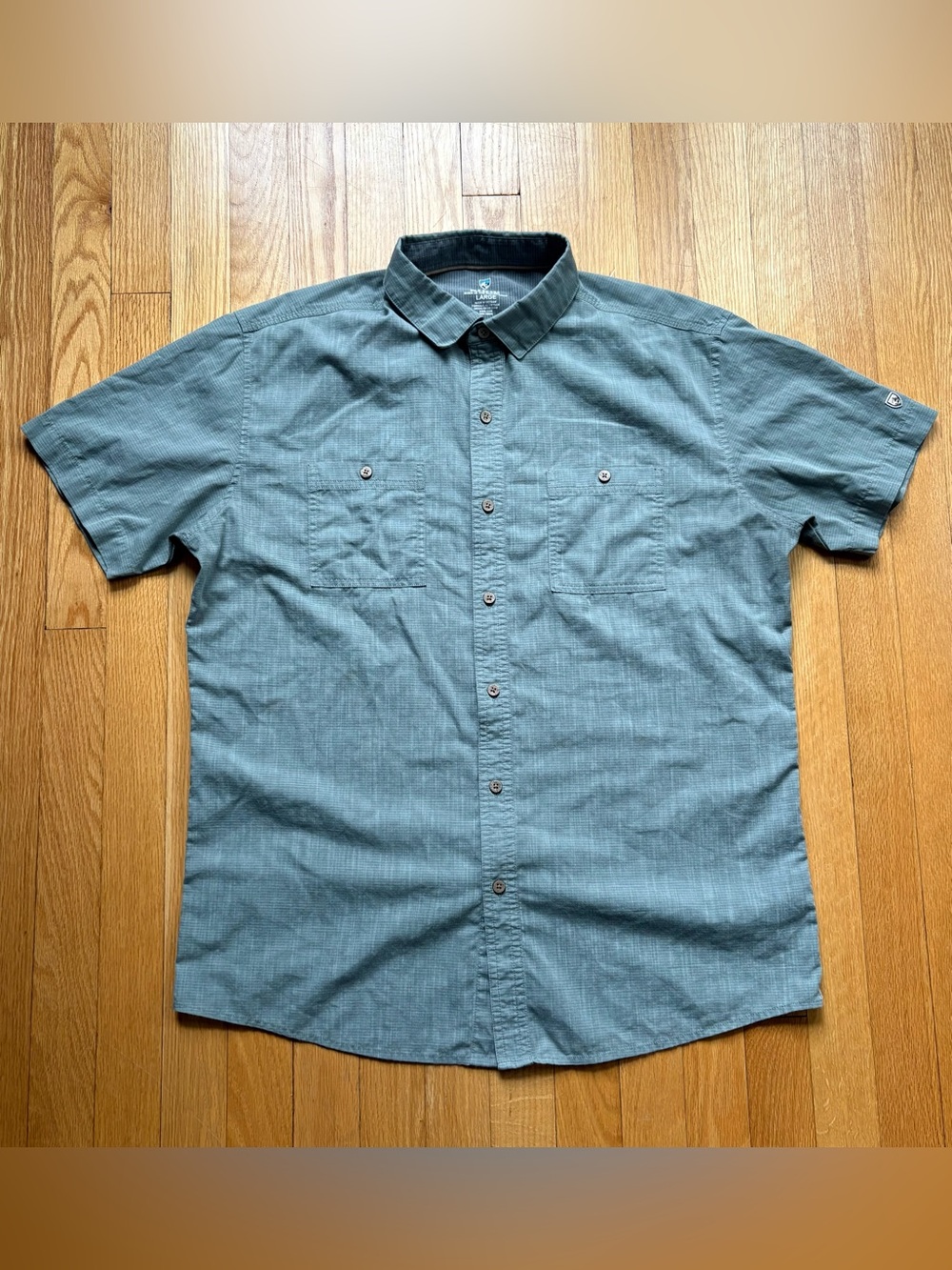 Kuhl Men’s Short Sleeve Button Shirt Hiking Outdoors Large Blue Solid